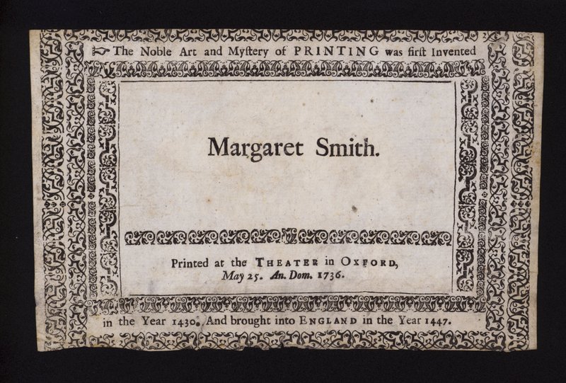 Prøve af tryk udført på Sheldonian Theatre, Oxford, den 25. maj 1736 (gravering) af English School