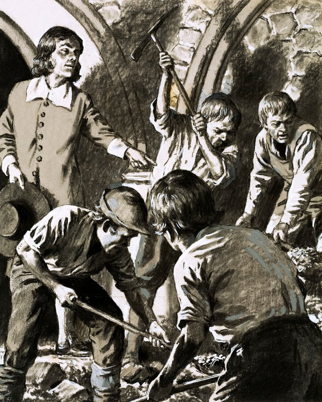Samuel Pepys optog, hvordan han forsøgte at finde Barksteads skatkammer (gouache på papir) af English School