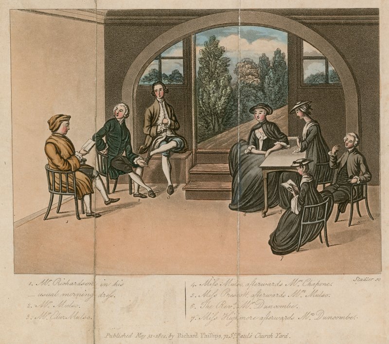 Samuel Richardson læser Gradison at the Grange, Fulham, London af English School