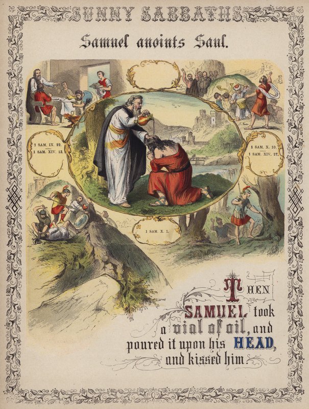 Samuel salver Saul (farvet gravering) af English School