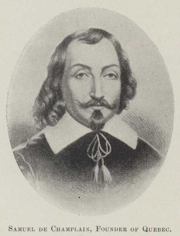 Samuel de Champlain, grundlægger af Quebec (litho) af English School