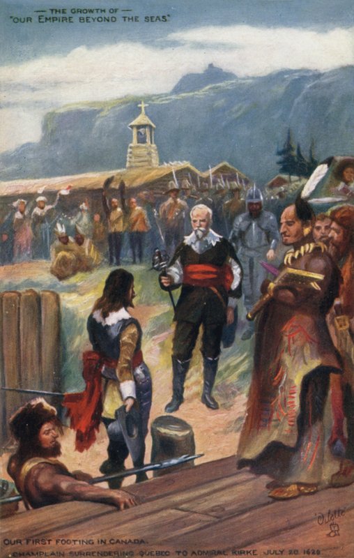 Samuel de Champlain overgiver Quebec til admiral Kirke, 20. juli 1629 af English School