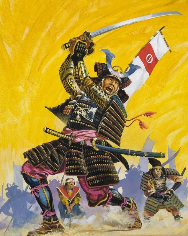 Samurai Warriors (gouache på papir) af English School
