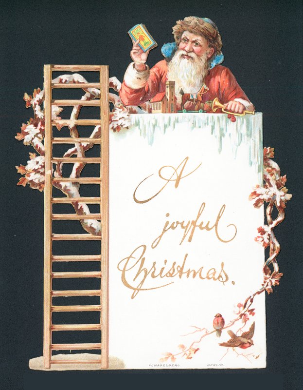 Julemand og legetøj, julekort af English School