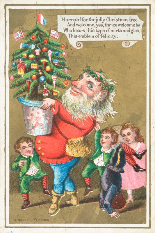Julemanden bærer juletræ, julekort af English School