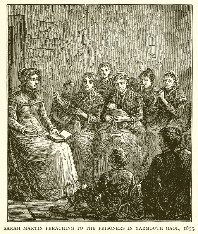 Sarah Martin prædiker for fangerne i Yarmouth fængsel, 1835 af English School