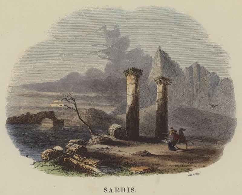 Sardis (farvet gravering) af English School
