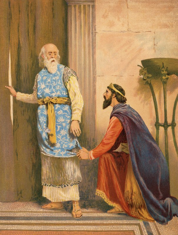 Saul og Samuel, I Samuel, XV, 27 (farve litho) af English School