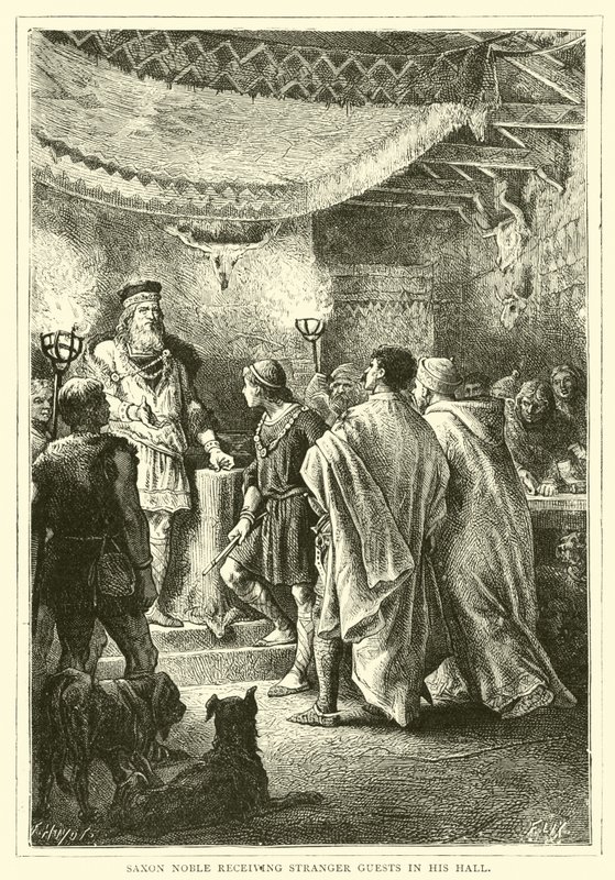 Saxon Noble tager imod fremmede gæster i sin sal af English School