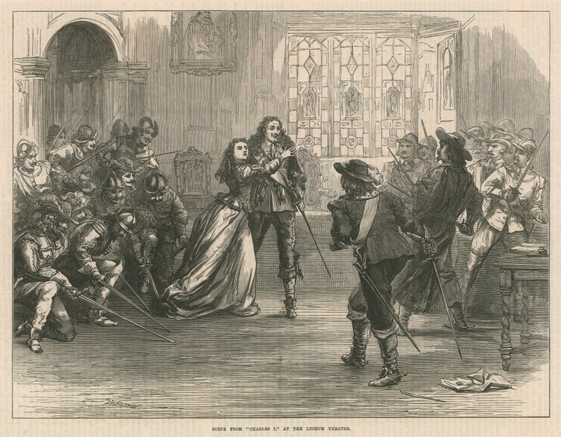Scene fra Charles I på Lyceum Theatre, London af English School