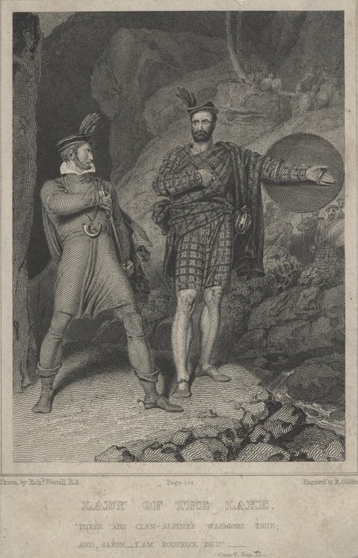 Scene fra Sir Walter Scotts digt The Lady of the Lake (gravering) af English School