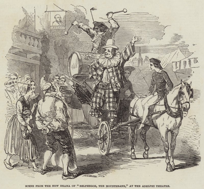 Scene fra det nye drama af "Belphegor, The Mountebank," på Adelphi Theatre (gravering) af English School