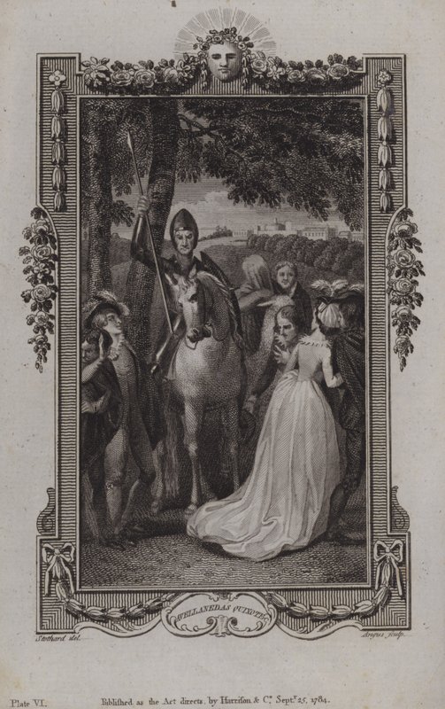 Scene fra efterfølgeren til Miguel de Cervantes Don Quixote, skrevet af Alonso Fernandez de Avellaneda af English School