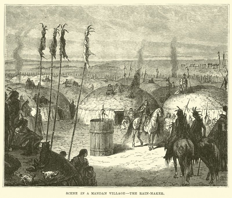 Scene i en Mandan-landsby, Regnmageren af English School
