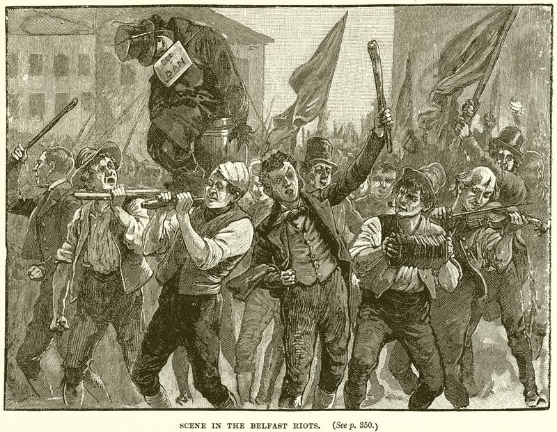 Scene i Belfast-optøjerne af English School