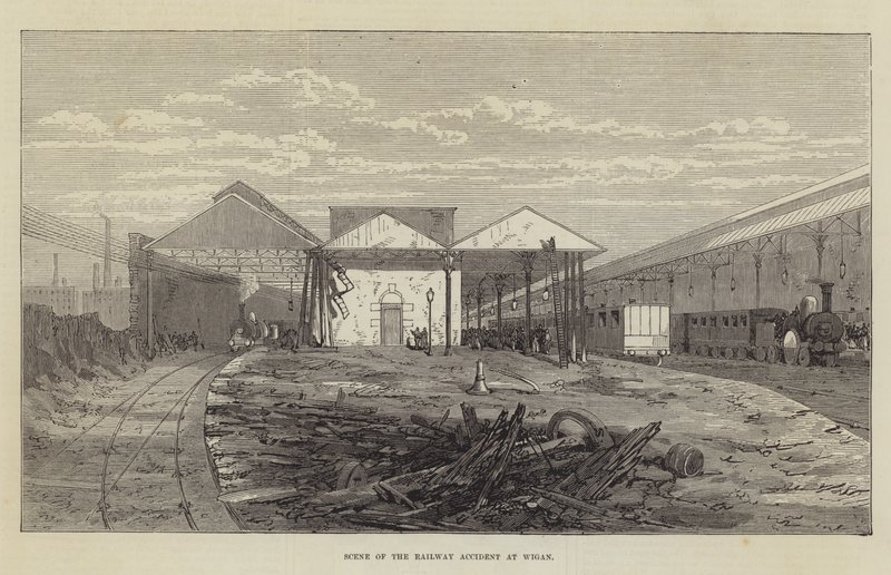 Scene for jernbaneulykken i Wigan (gravering) af English School
