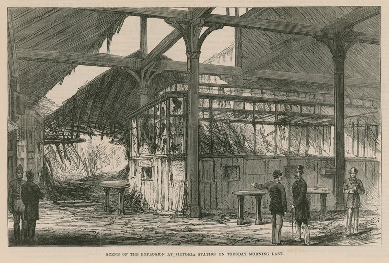 Scene af eksplosionen på Victoria Station tirsdag morgen sidste, 1884 af English School