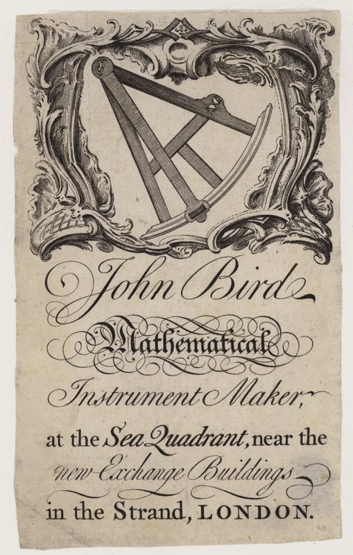 Scientific Instrument Maker, John Bird, handelskort af English School