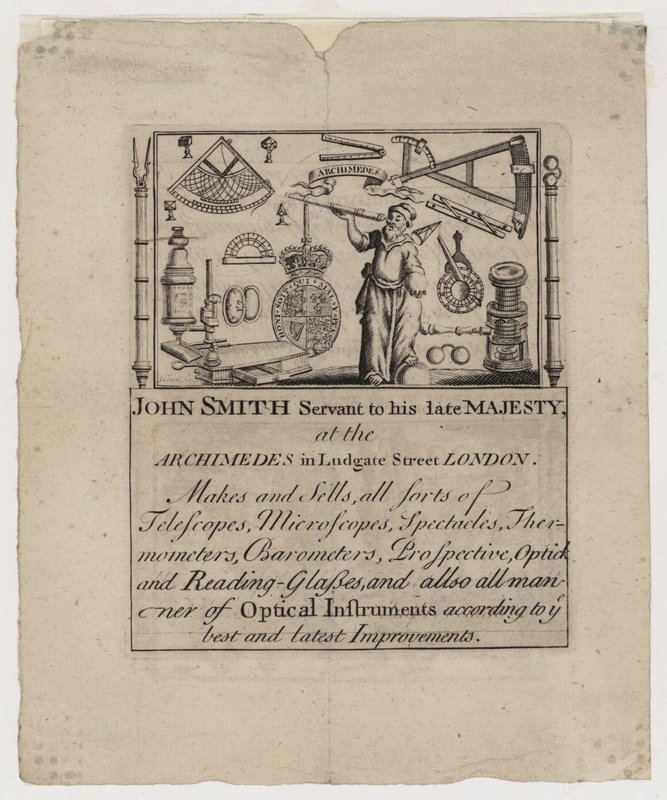 Scientific Instrument Maker, John Smith, handelskort af English School