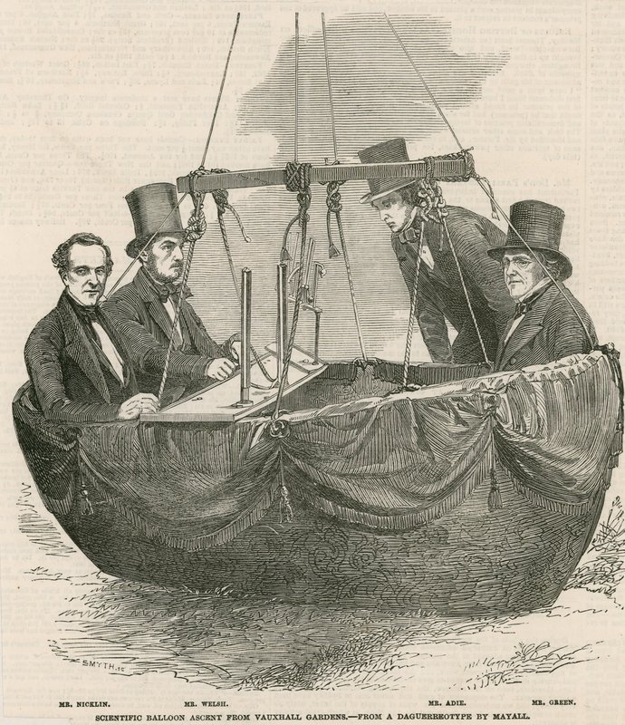 Videnskabelig ballonopstigning fra Vauxhall Gardens, London af English School