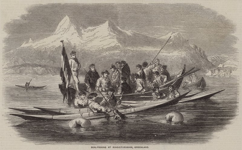 Sælfiskeri ved Kingigtorssuak, Grønland (gravering) af English School