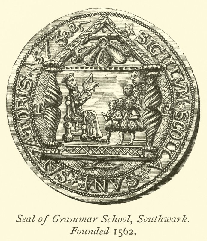 Seal of Grammar School, Southwark, founded 1562  af English School