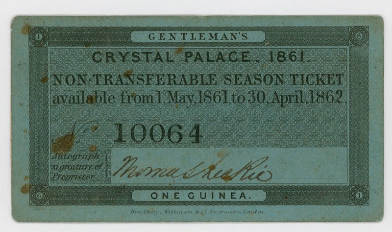 Sæsonkort for adgang til Crystal Palace, 186162 af English School