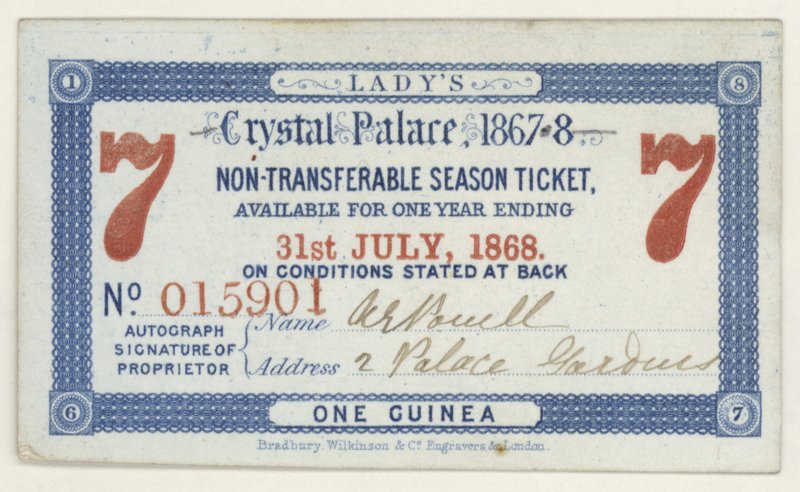 Sæsonkort til Crystal Palace, London, 1867-1868 af English School