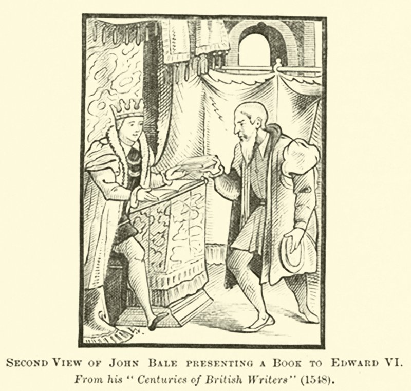 Second View of John Bale presenting a Book to Edward VI  af English School