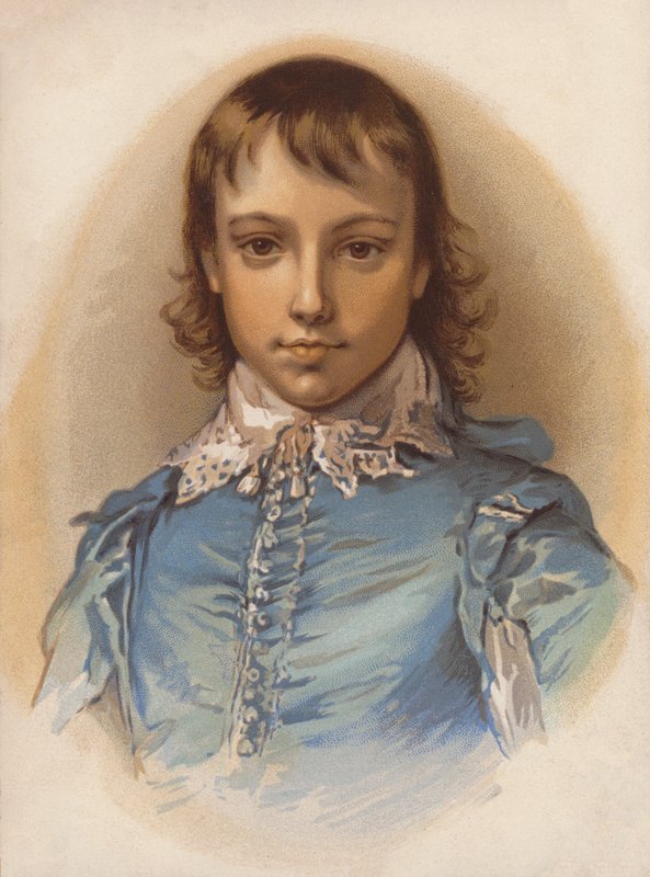 Sentimentaliseret version af Gainsboroughs Blue Boy (farvelitografi) af English School