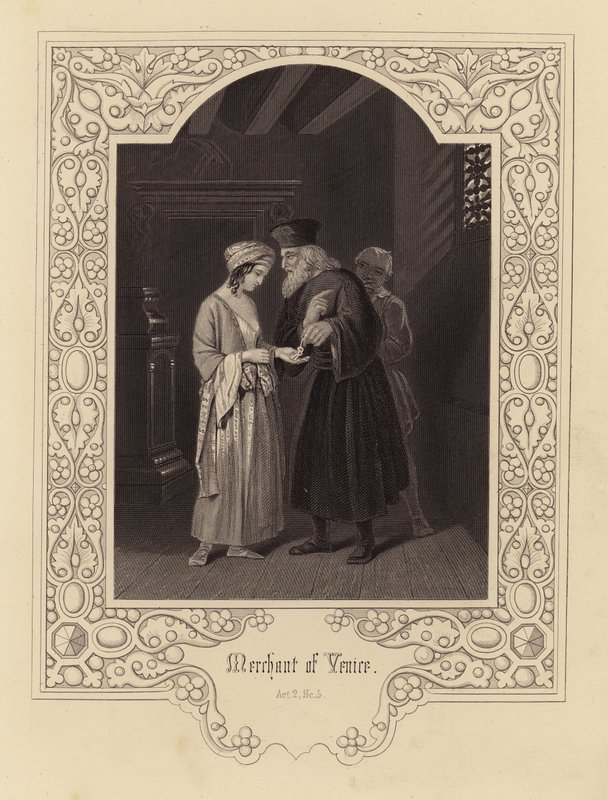 Shakespeare: Købmanden i Venedig, 2. akt, 5. scene (kobberstik) af English School