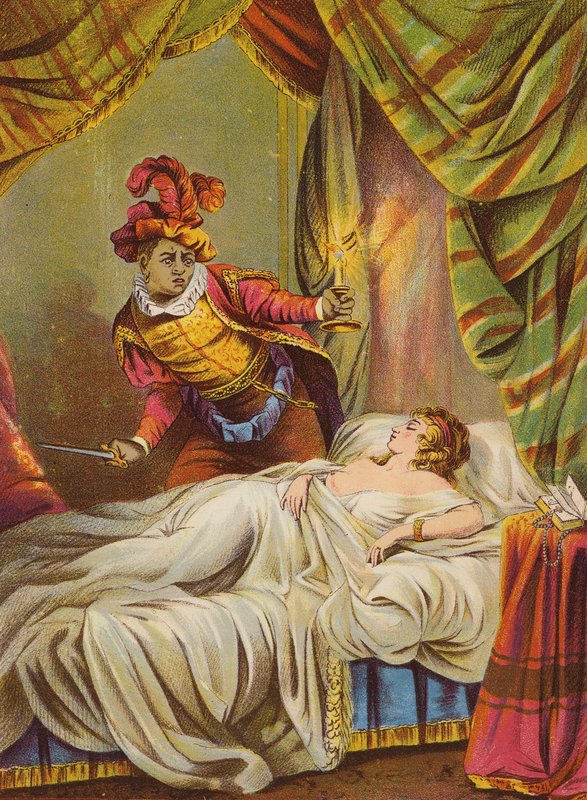 Shakespeare: Othello, Desdemona i sengen, sovende (chromolitho) af English School