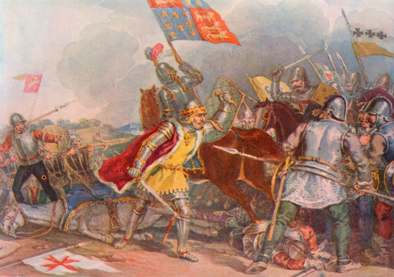 Shakespeare: Richard the Third at Bosworth, King Richard III, Act V, Scene 4 (color litho) af English School