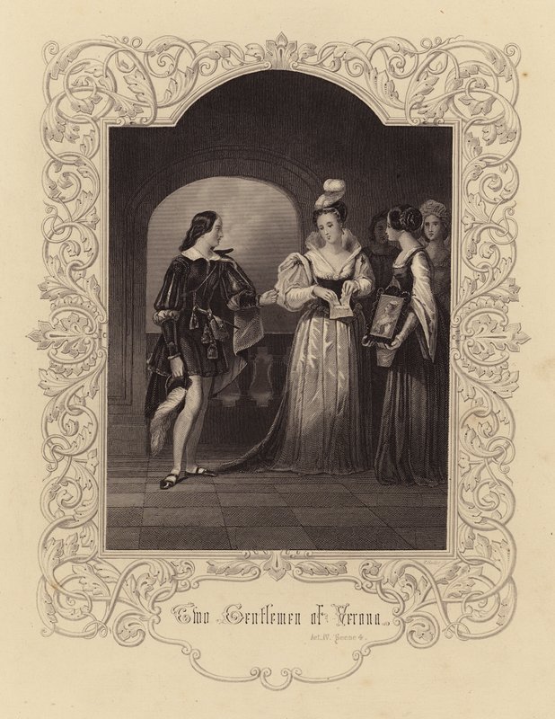 Shakespeare: To herrer fra Verona, akt IV, scene 4 (kobberstik) af English School