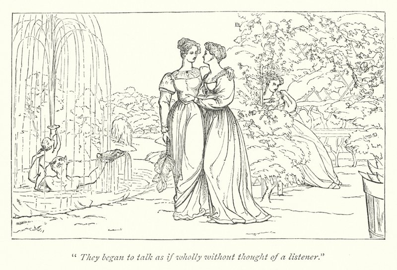 Shakespeares Much Ado About Nothing; Hero og Ursula diskuterer Beatrices karakter i hendes hørelse af English School