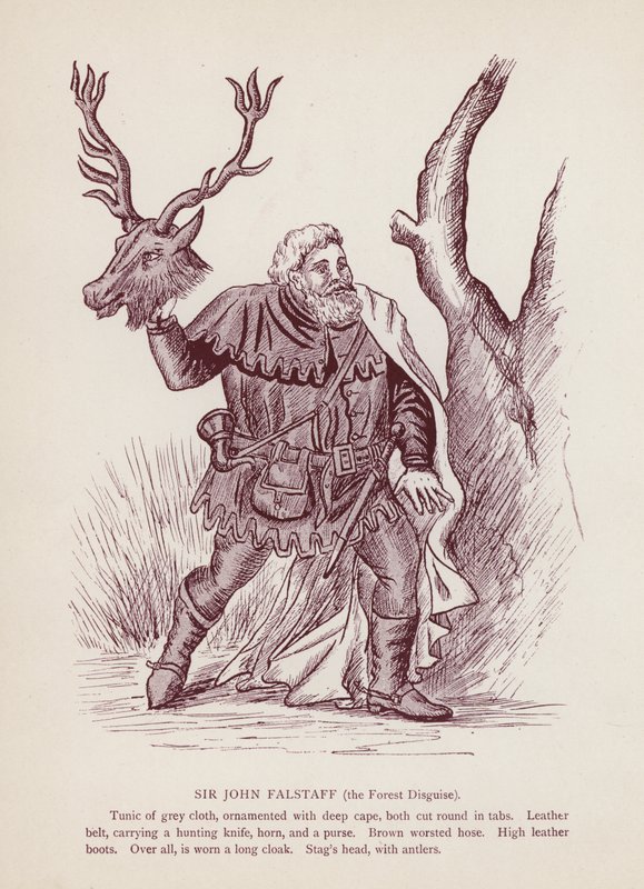 Shakespeares The Merry Wives of Windsor: Sir John Falstaff, the Forest Disguise (litho) af English School
