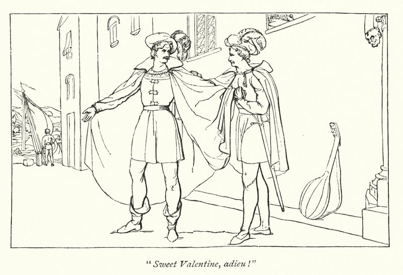 Shakespeares Two Gentlemen Of Verona; Afskeden mellem Valentine og Proteus (gravering) af English School