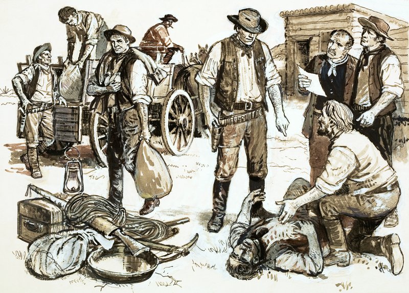 Sherif Henry Plummer var ansvarlig for engrosrøveri og vold (gouache på papir) af English School