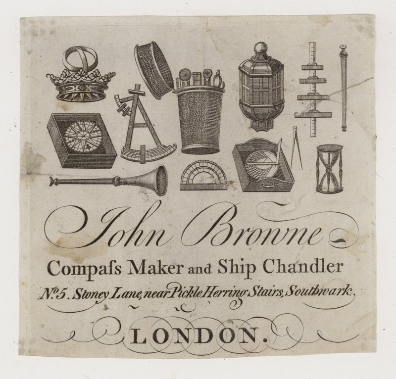 Skibshandlere, John Browne, handelskort af English School