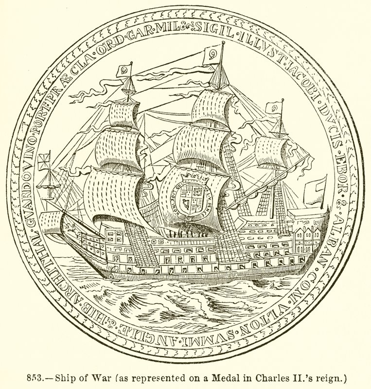 Krigsskib (som repræsenteret på en medalje i Charles IIs regeringstid) af English School