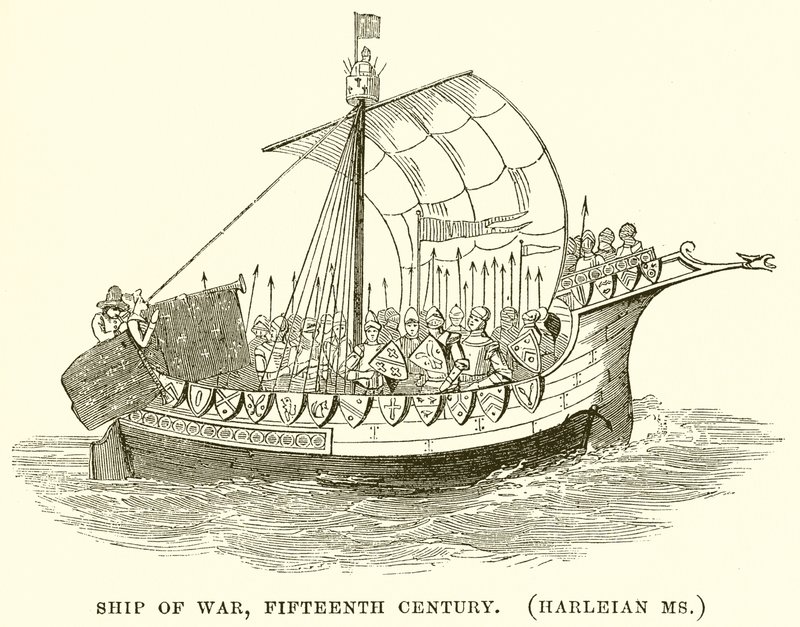 Krigsskib, femtende århundrede. (Harleian Ms.) af English School