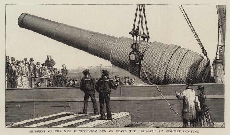 Forsendelse af den nye hundrede tons pistol om bord på "Europa" i Newcastle-on-Tyne (gravering) af English School