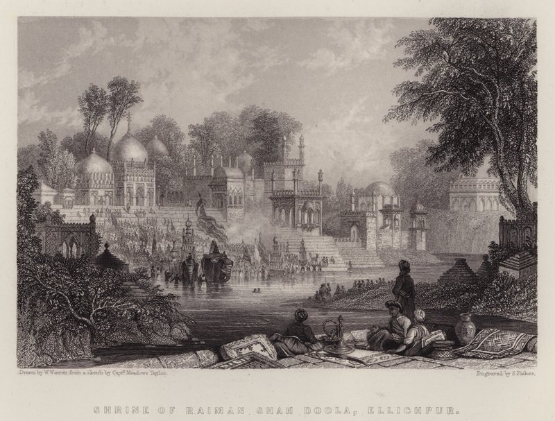 Raiman Shah Doolas helligdom, Ellichpur (farve litho) af English School