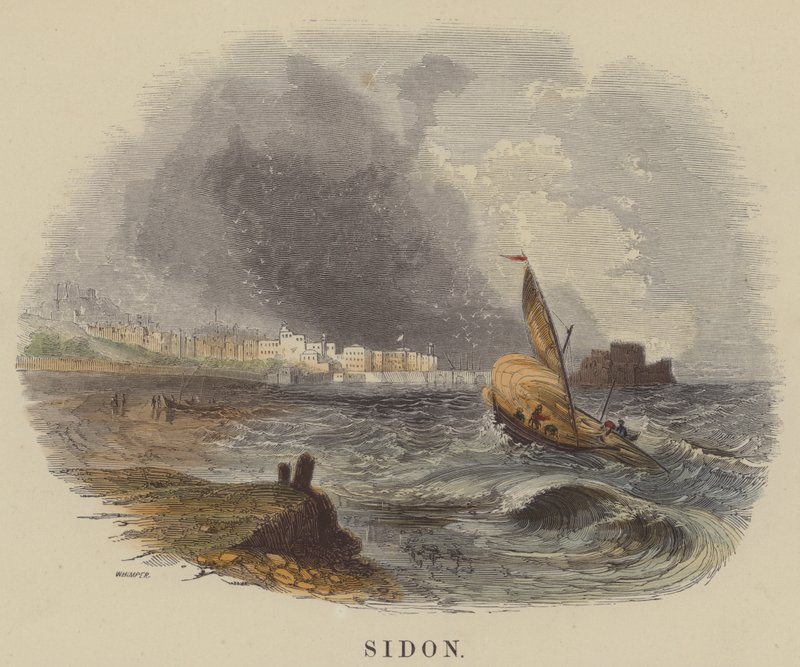 Sidon (farvet gravering) af English School