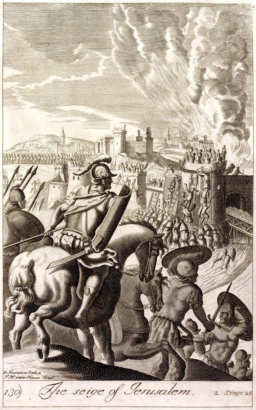 Belejring af Jerusalem af Nebukadnezar II af Babylon, 597 f.Kr. (gravering) af English School