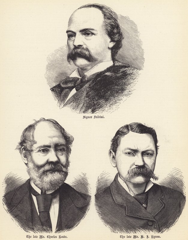 Signor Salvini, afdøde hr. Charles Reade, afdøde hr. H. J. Byron (gravering) af English School