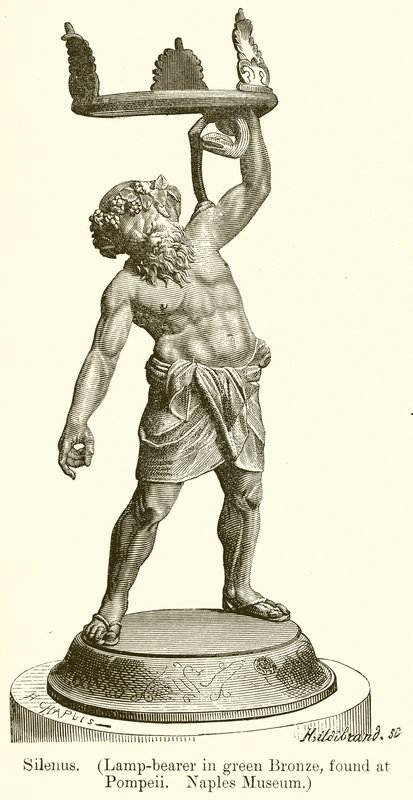 Silenus. (Lampebærer i grøn bronze, fundet i Pompeji. Napoli Museum) (gravering) af English School