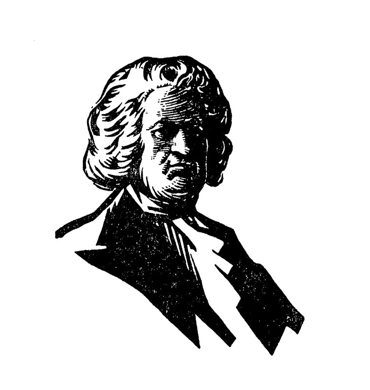 Silhuetportræt af Johann Sebastian Bach (farvelitografi) af English School