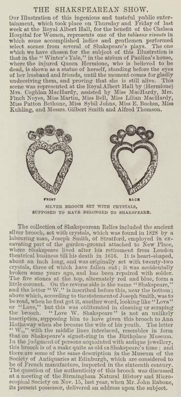 Sølvbrochesæt med krystaller, der formodes at have tilhørt Shakspeare (gravering) af English School