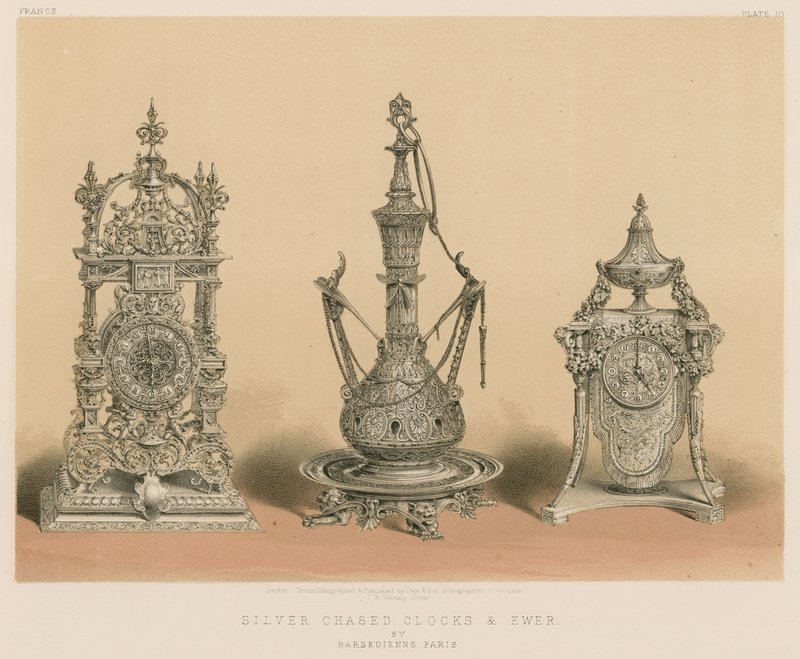 Silver Chased Clocks and Ewer af Barbedienne, Paris af English School